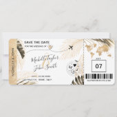 Save the Date Boarding Pass World Map Beach Rett Einladung (Vorderseite)