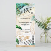 Save the Date Boarding Pass World Map Island Einladung (Stehend Vorderseite)