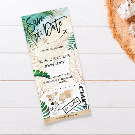 Save the Date Boarding Pass World Map Island Einladung