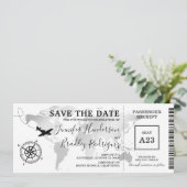 Save the Date Boarding Pass World Map Ticket (Stehend Vorderseite)