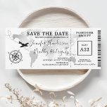 Save the Date Boarding Pass World Map Ticket<br><div class="desc">Boarding Pass Hochzeit speichern Sie das Datum Ticket Einladung mit einer eleganten Silber-Folie Destination Weltkarte,  Kompass,  Flugzeug und eine personalisierte Textvorlage.</div>