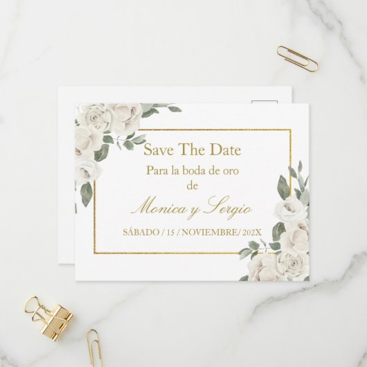 Save the Date boda de oro Einladungspostkarte (Vorderseite/Rückseite Beispiel)