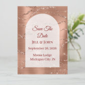 Save The Date Bogenförmige Hochzeit Roségold Karte (Stehend Vorderseite)