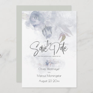 Save the Date Bohemisch Dusty Blue Floral Einladung