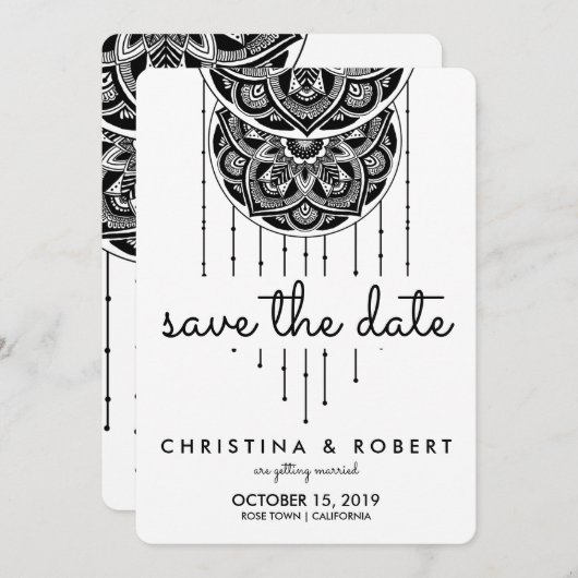 Save the Date Bohemisch Mandala Dreamcatcher (Vorne/Hinten)