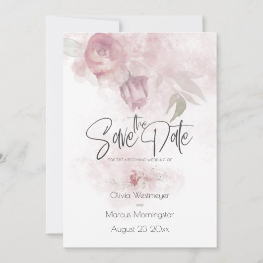 Save the Date Bohemische Dusty Rose Rosa Blüte Einladung (Vorderseite)