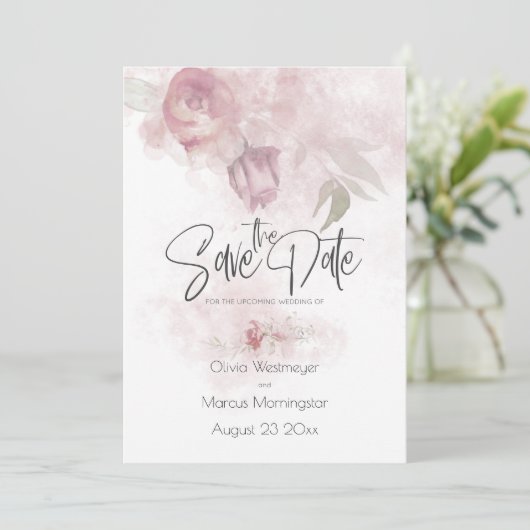 Save the Date Bohemische Dusty Rose Rosa Blüte Einladung (Stehend Vorderseite)
