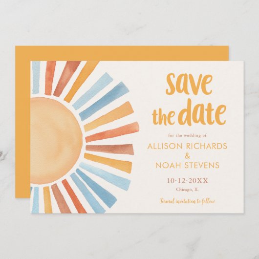 Save the Date bohmisch-bohmianische Sonne Einladung (Vorne/Hinten)