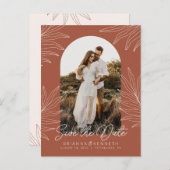 Save the Date Boho Arch Foto Terracotta Botanisch Postkarte (Vorne/Hinten)