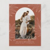 Save the Date Boho Arch Foto Terracotta Botanisch Postkarte (Vorderseite)