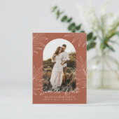 Save the Date Boho Arch Foto Terracotta Botanisch Postkarte (Stehend Vorderseite)