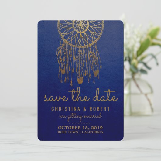Save the Date Boho Dreamcatcher Imitats Goldene Fo (Stehend Vorderseite)