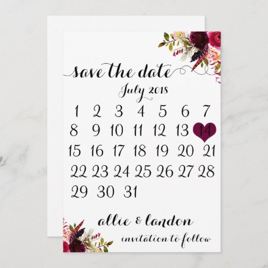 Save the Date | Boho Floral (Vorne/Hinten)
