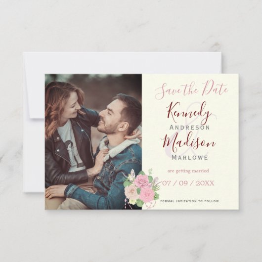Save the Date Boho Floral Pink Postkarte (Vorderseite)