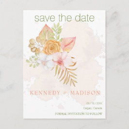 Save the Date Boho Floral Pink Postkarte