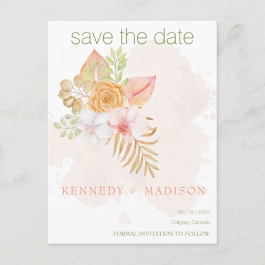 Save the Date Boho Floral Pink Postkarte (Vorderseite)