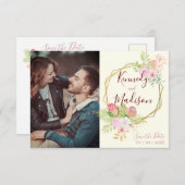 Save the Date Boho Floral Pink Postkarte (Vorne/Hinten)