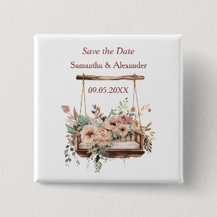 Save the Date Boho Garden Swing Floral Button