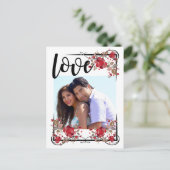 Save the Date Boho Liebe und Rose Foto Poscard Ankündigungspostkarte (Stehend Vorderseite)