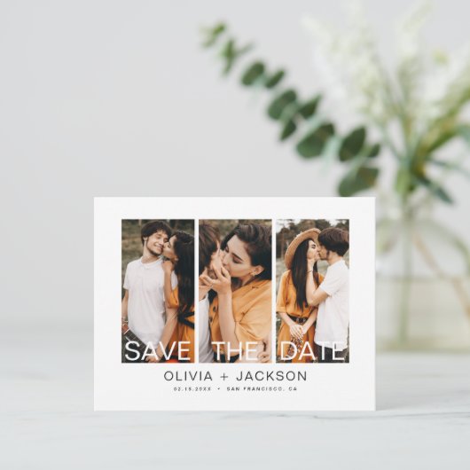 Save the Date Boho Minimalistisch Foto Modern Postkarte (Stehend Vorderseite)