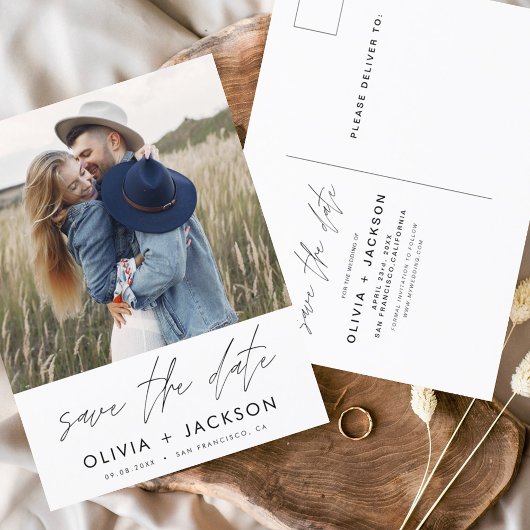 Save the Date Boho Minimalistisch Foto Modern Postkarte