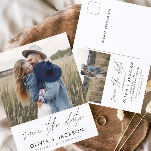 Save the Date Boho Minimalistisch Foto Modern Postkarte