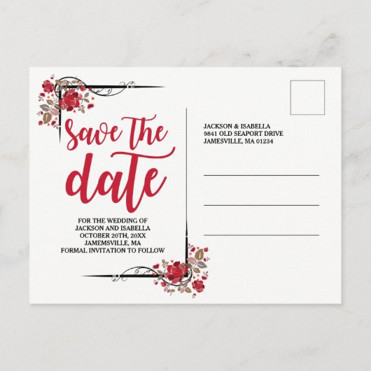 Save the Date Boho Rose & Liebe Foto Postkarte (Rückseite)