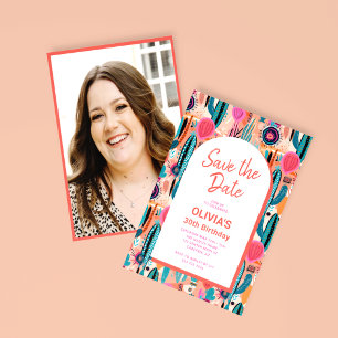 Save the Date Boho Sukkulentes Foto Geburtstag Einladung