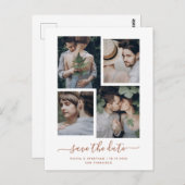 Save The Date | Boho Terracotta Four Foto Collage Postkarte (Vorne/Hinten)