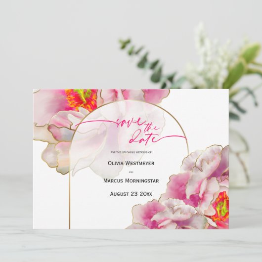 Save The Date | Bold Beautiful Scarlet Peony Invi Einladung (Stehend Vorderseite)