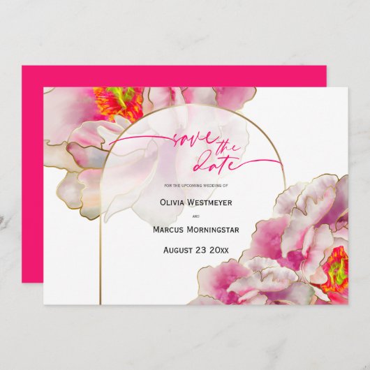 Save The Date | Bold Beautiful Scarlet Peony Invi Einladung (Vorne/Hinten)
