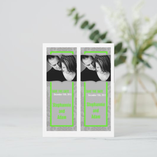 Save the Date Book Mark Favorits Modern Gray Damas Ankündigungspostkarte (Stehend Vorderseite)