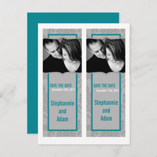 Save the Date Book Mark Favorits Modern Gray Damas Ankündigungspostkarte (Vorne/Hinten)