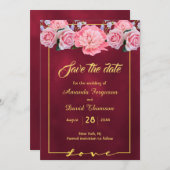 Save the Date bordeauxrosa Blumen Hochzeit (Vorne/Hinten)