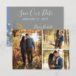 Save the Date Botanische Daisy-Floral-3-Foto-Karte Einladung