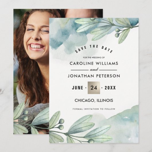 Save The Date. Botanische Hochzeitskarte Date (Vorne/Hinten)