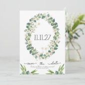 Save the Date botanischer Eukalyptus + daistisches (Stehend Vorderseite)