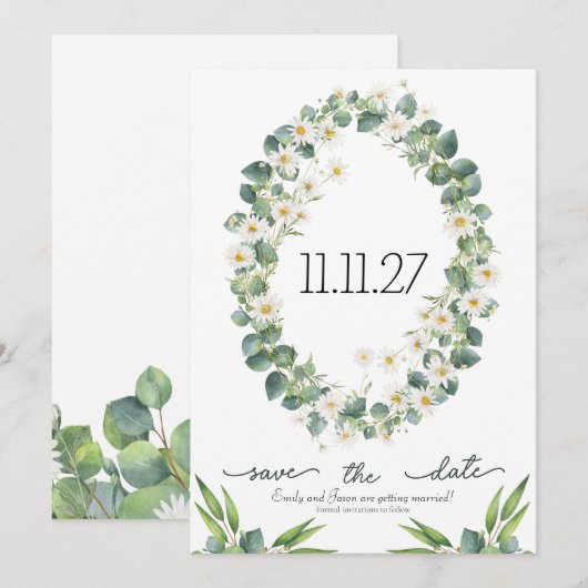 Save the Date botanischer Eukalyptus + daistisches (Vorne/Hinten)