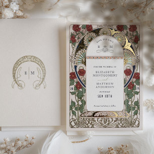 Save the Date Bougainvillea Burgundy Gold Wedding Folieneinladung