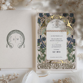 Save the Date Bougainvillea Navy Blue Gold Wedding Folieneinladung