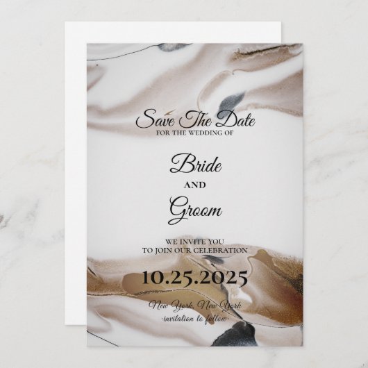 Save the Date braune und schwarze Wasserfarbe Einladung (Vorne/Hinten)