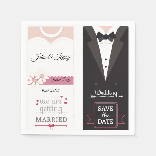 Save the Date Braut & Groom Hochzeitseinladung Serviette (Vorderseite)