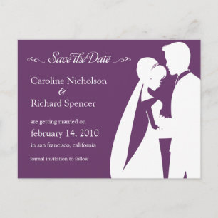 Save the Date Bride & Groom Plum Hochzeit Postkart Ankündigungspostkarte