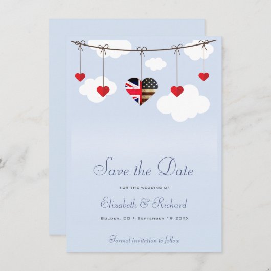 Save the Date britisch-amerikanische Hochzeit (Vorne/Hinten)