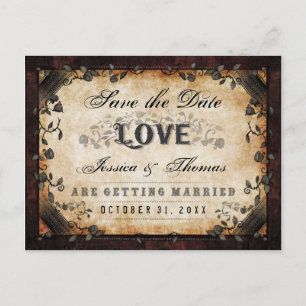 Save the Date Brown Gothic Halloween FOTO auf BACK Ankündigungspostkarte