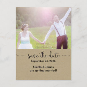 SAVE THE DATE Brown Kraft Foto Wedding Postcard Ankündigungspostkarte