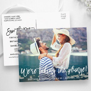 Save the Date Brush Schrift Wir wagen den Sprung Postkarte