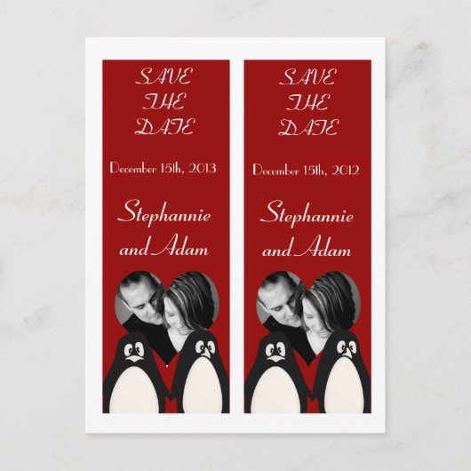 Save the Date Buch Favoriten Penguin Liebe Couple Ankündigungspostkarte (Vorderseite)