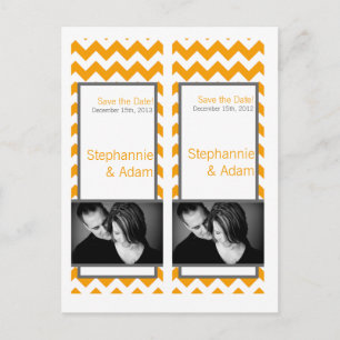 Save the Date Buch Mark Favors Yellow Gray Zickzac Ankündigungspostkarte