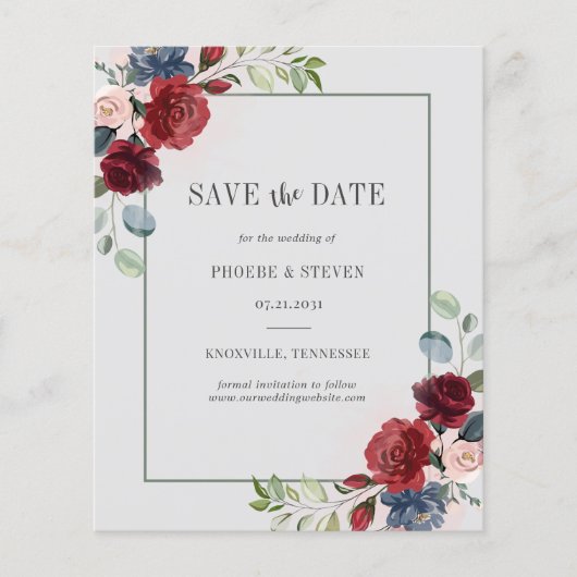 Save the Date Burgund Floral Water color Flyer (Vorne)